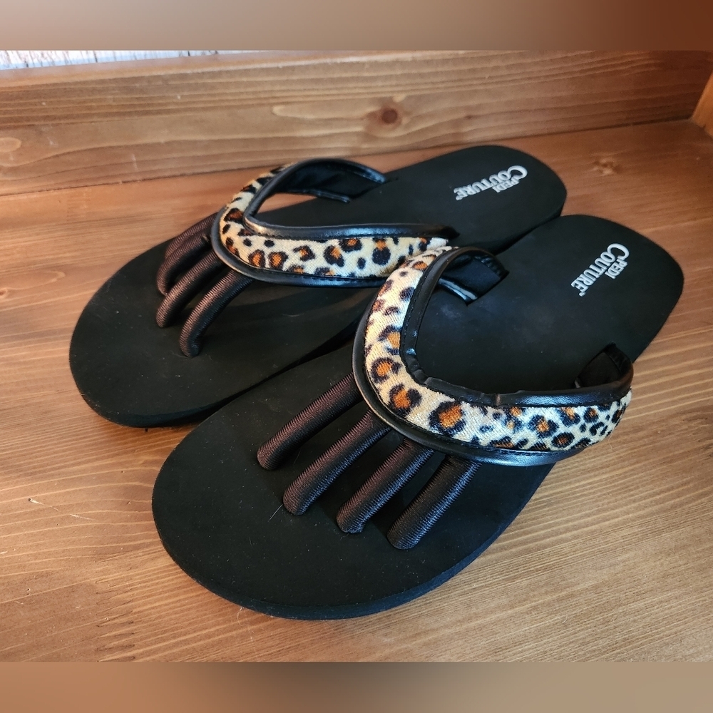 Black Leopard Print Women's Pedi Couture Pedicure Yoga Sandals Size L 9-10